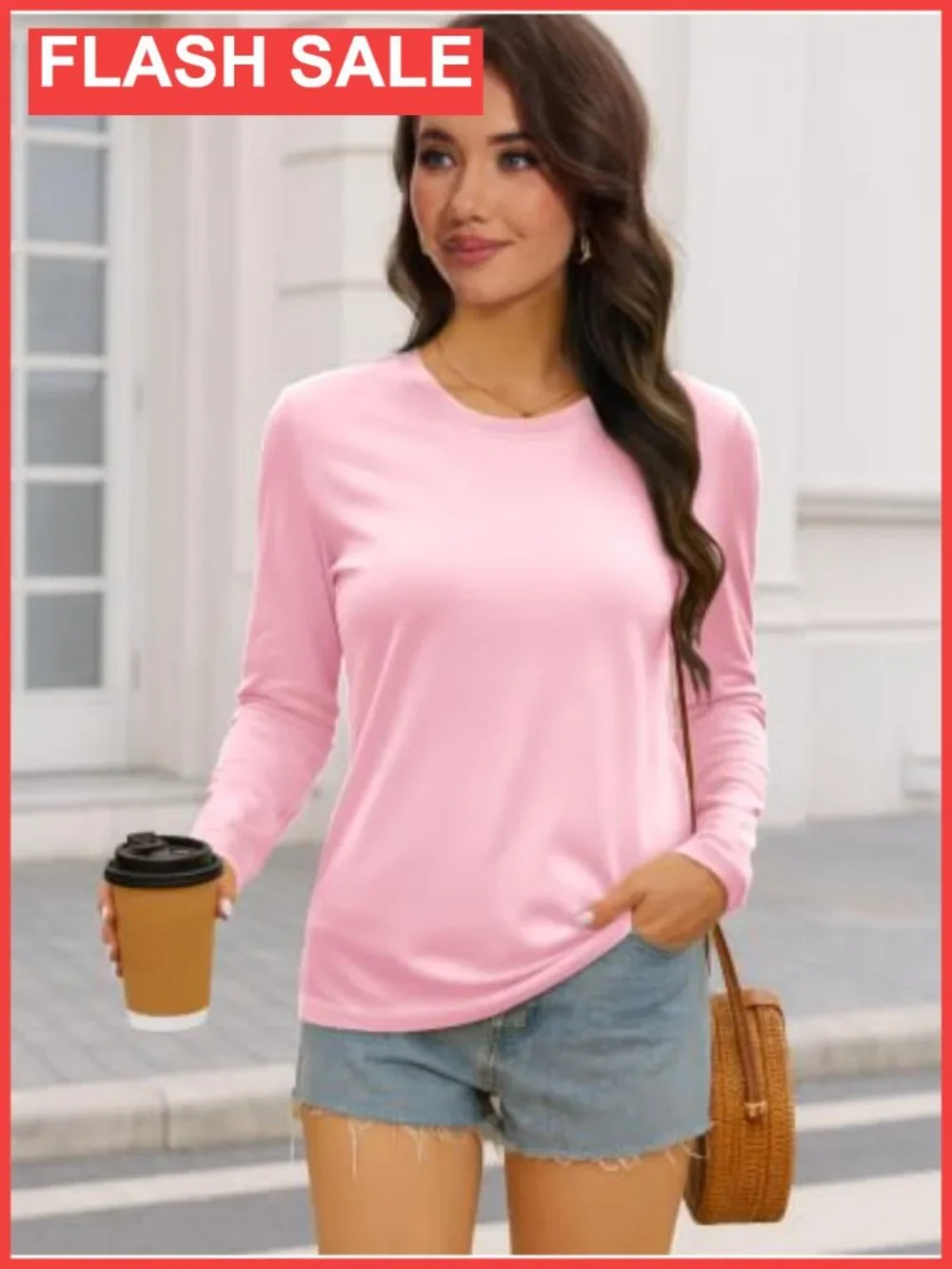SMENG Womens Cotton Blend Long Sleeve Crewneck Tee